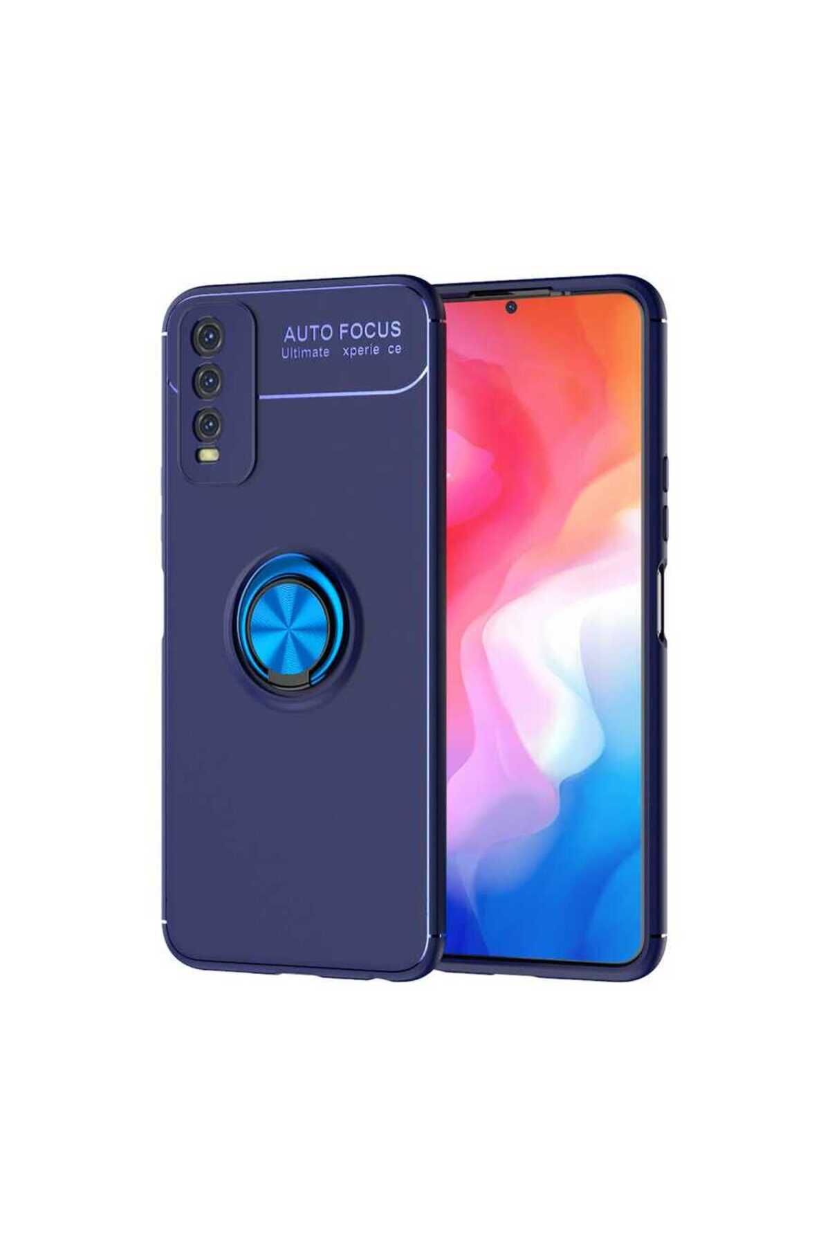 Vivo Y20 Kılıf BSAY Ravel Silikon Kapak - Siyah-Rose Gold Mavi