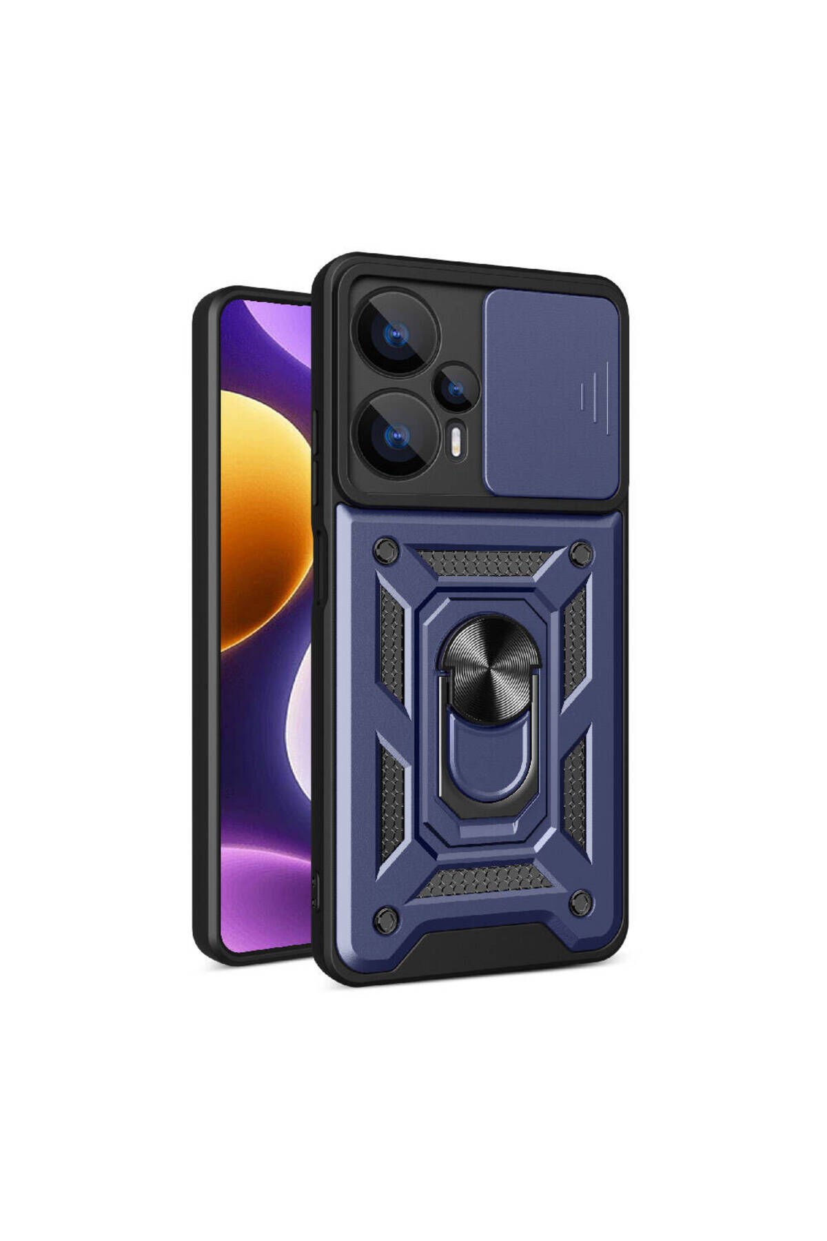 Poco F5 Kılıf Magnetik Standlı Kamera Korumalı BSAY Sürgülü Vega Kapak - Mavi Mavi