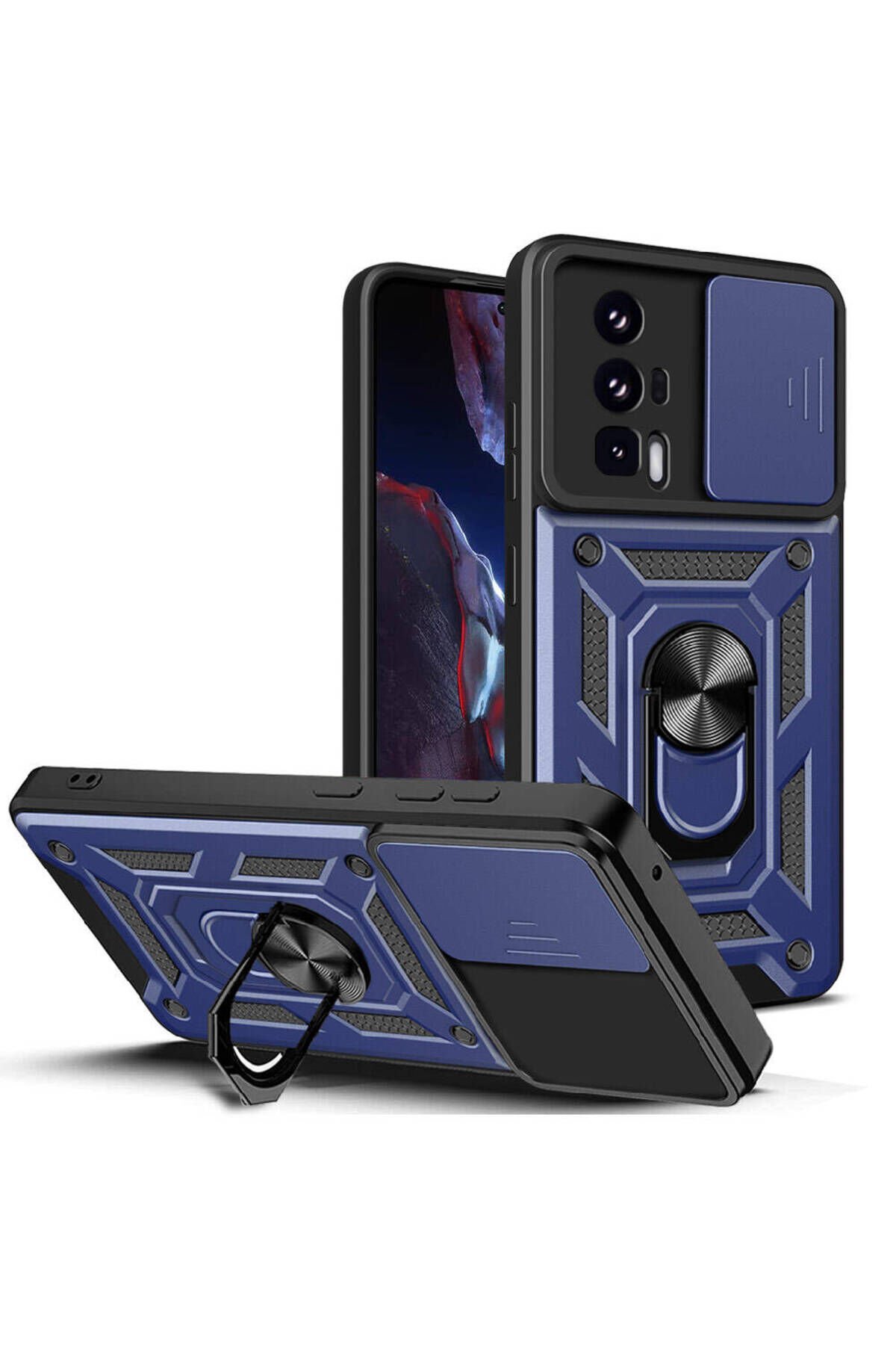 Poco F5 Pro Kılıf Magnetik Standlı Kamera Korumalı BSAY Sürgülü Vega Kapak - Mavi Mavi