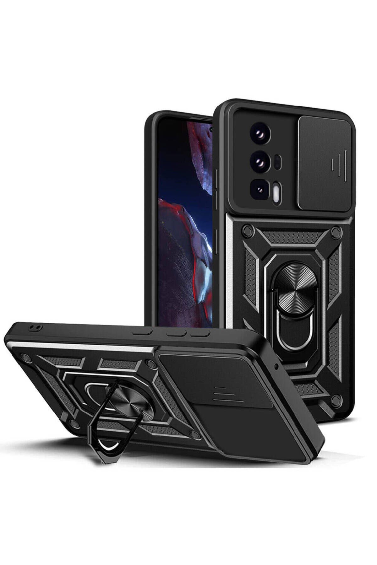 Poco F5 Pro Kılıf Magnetik Standlı Kamera Korumalı BSAY Sürgülü Vega Kapak - Mavi Mavi