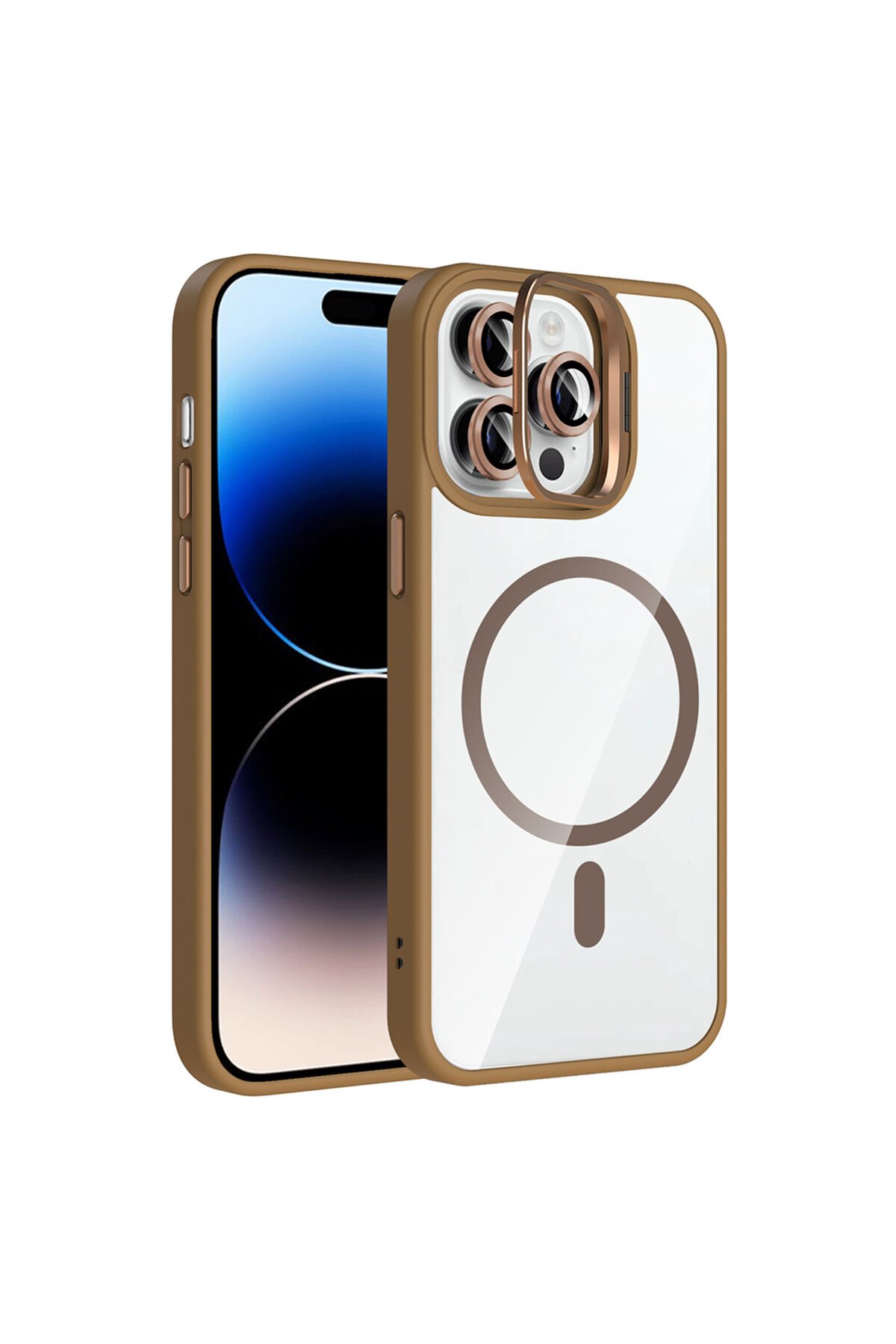 iPhone 14 Pro Max Kılıf Standlı ve Kamera Lens Hediyeli M-Safe Şarj Özellikli BSAY Etro Kapak - Dese