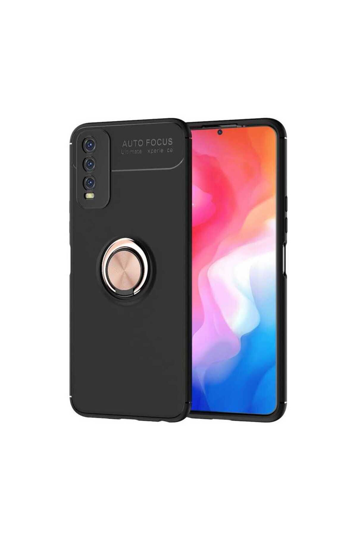 Vivo Y20S Kılıf BSAY Ravel Silikon Kapak - Mavi Siyah-Rose Gold