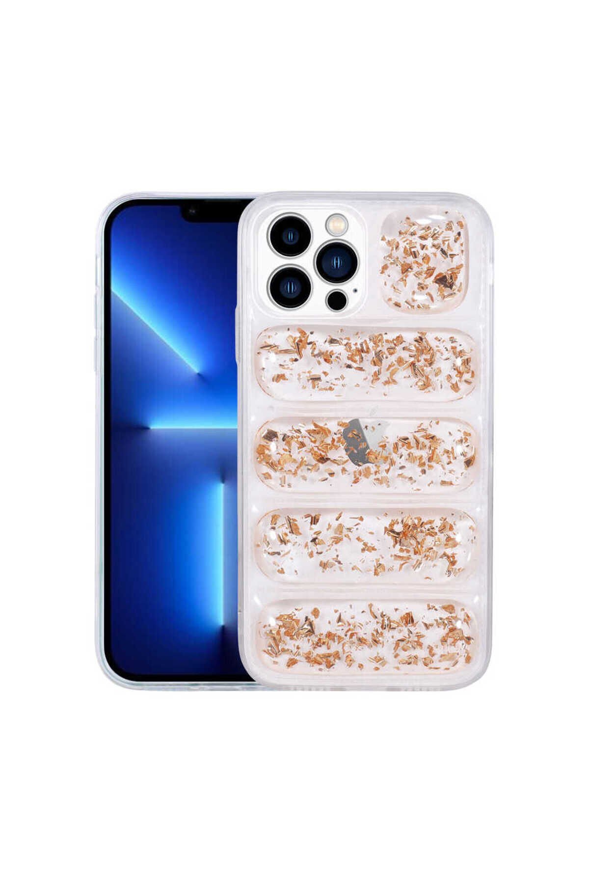 iPhone 13 Pro Max Uyumlu Kamera Korumalı Simli AiHTTg'li BSAY Dalga Kılıf-Pembe Koyu Gold