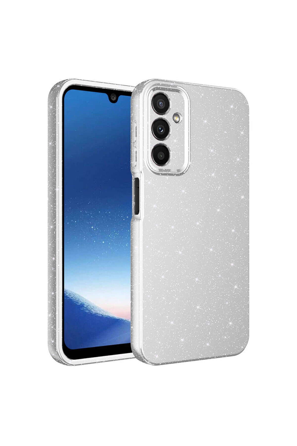 Galaxy A24 Kılıf Kamera Korumalı Simli Lüks BSAY Koton Kapak - Lila Gümüş