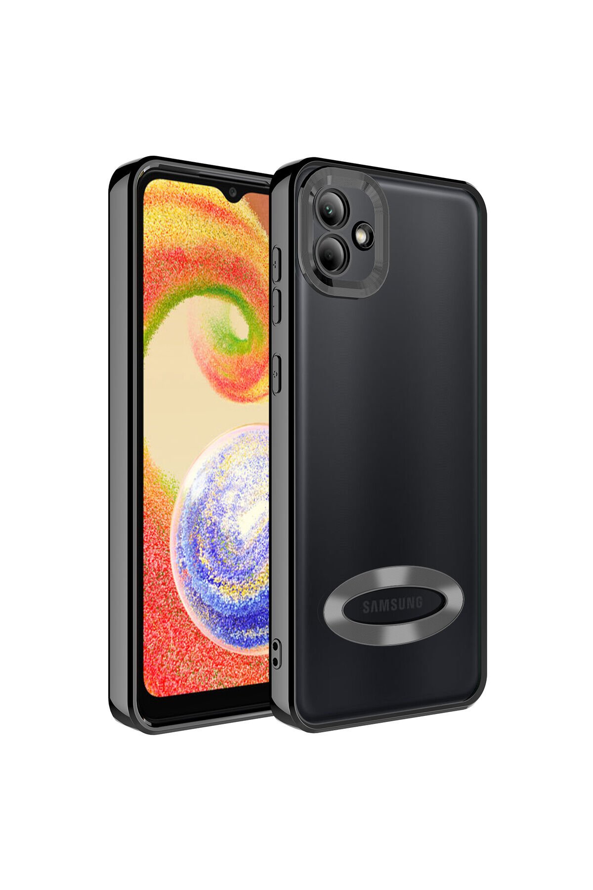 Galaxy A04 Kılıf Kamera Korumalı Logo Gösteren BSAY Omega Kapak - Siyah Siyah