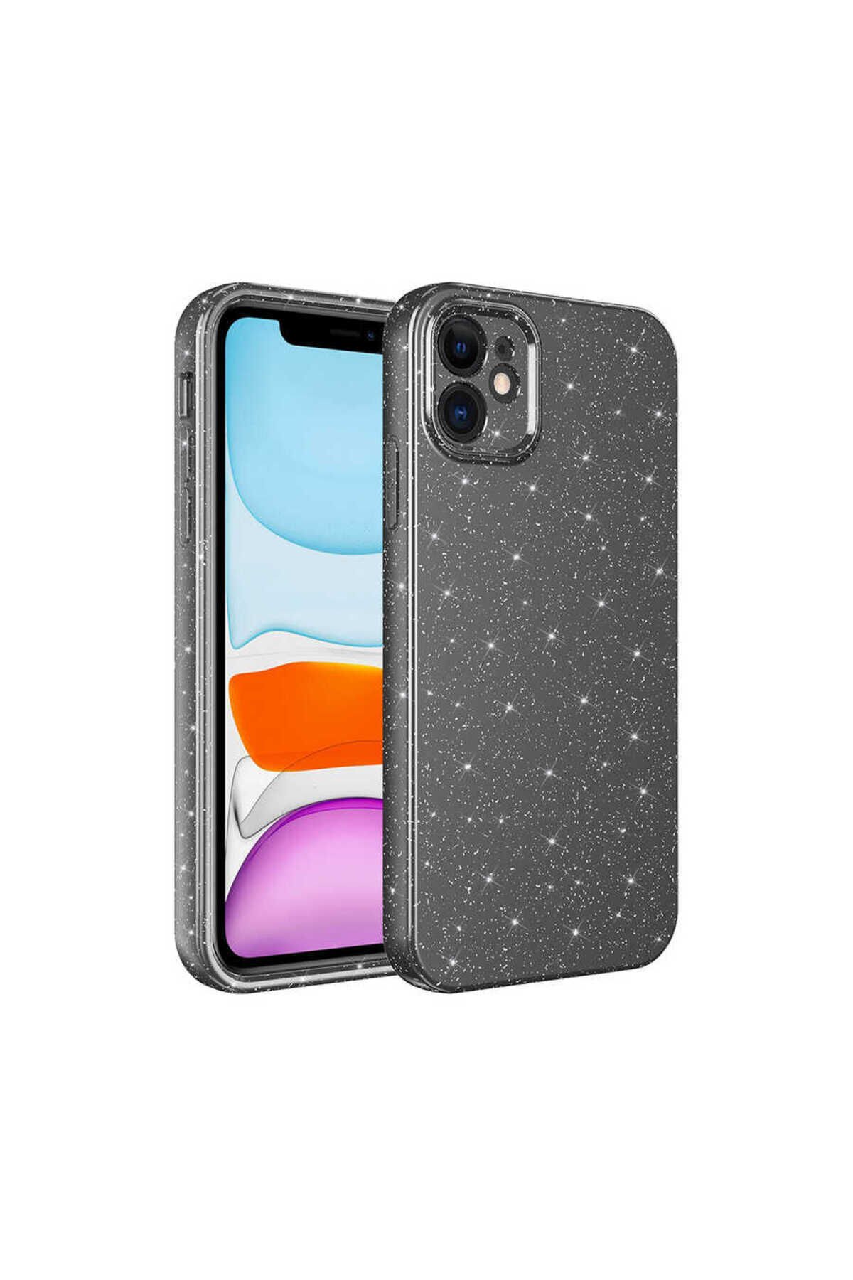iPhone 12 Uyumlu Kamera Korumalı Simli Lüks BSAY Koton Kılıf-Turuncu Gri