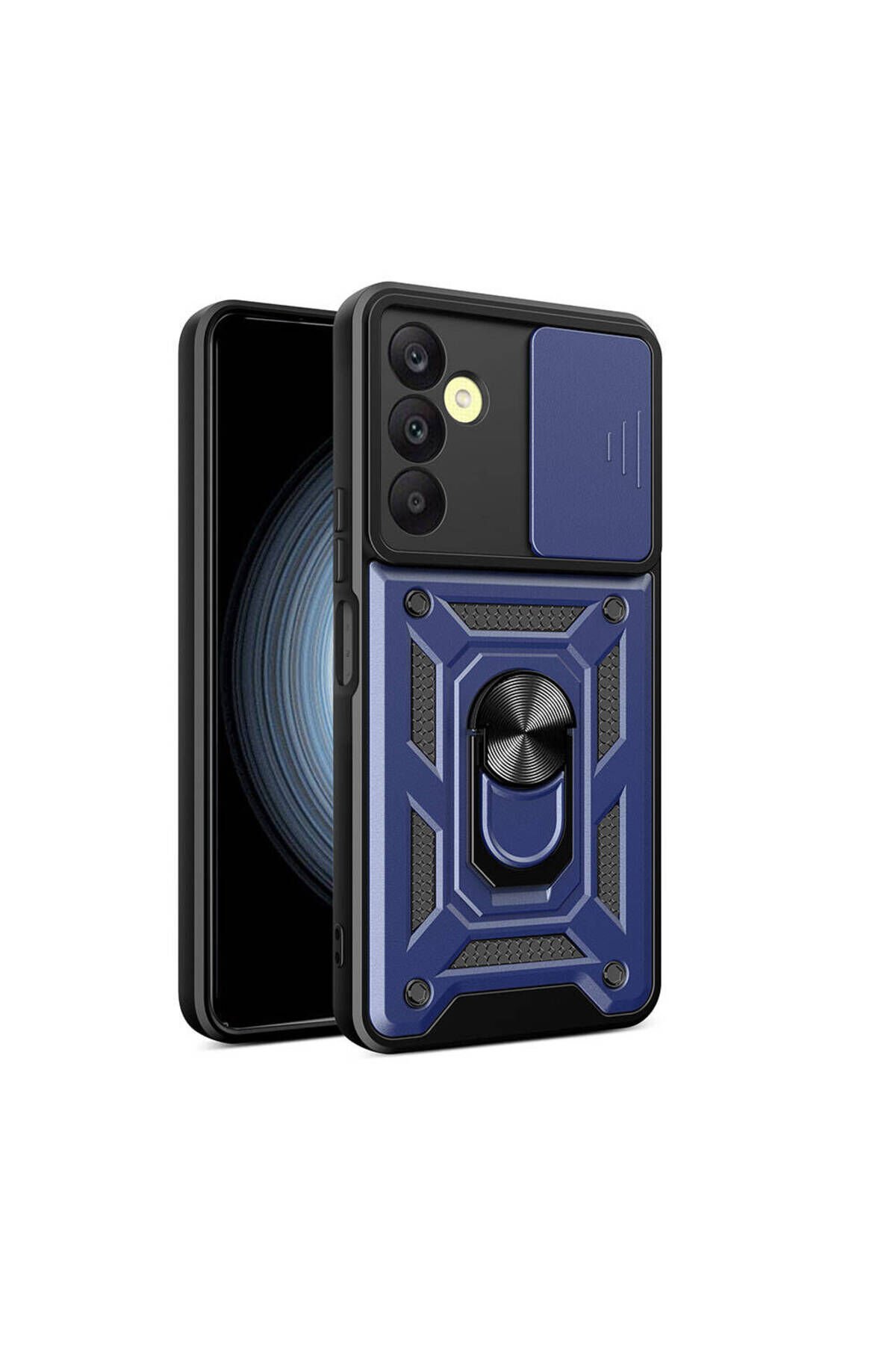 Galaxy A25 Kılıf Magnetik Standlı Kamera Korumalı SBT Sürgülü Vega Kapak - Siyah Mavi