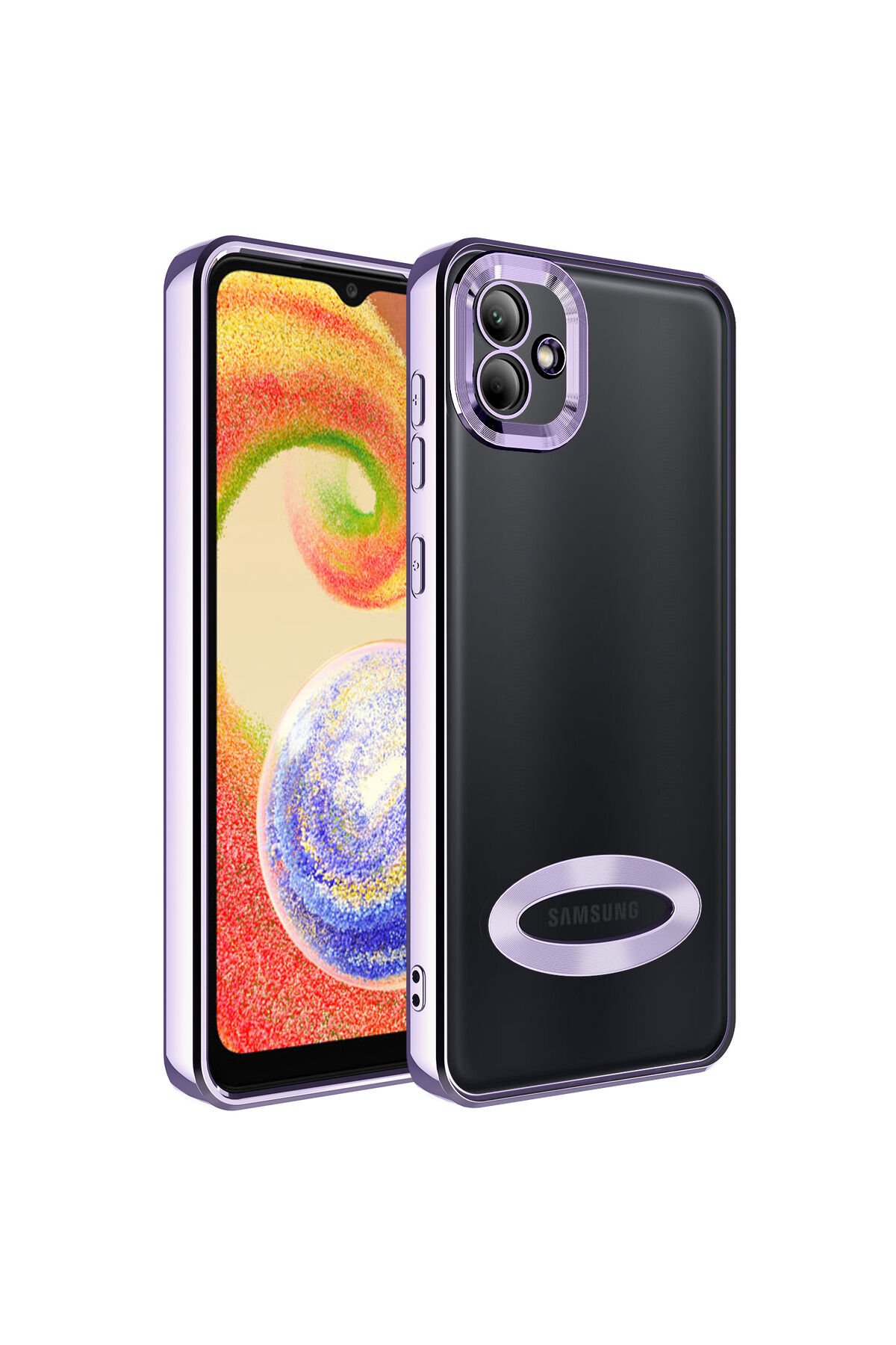 Galaxy A04 Kılıf Kamera Korumalı Logo Gösteren BSAY Omega Kapak - Siyah Lila