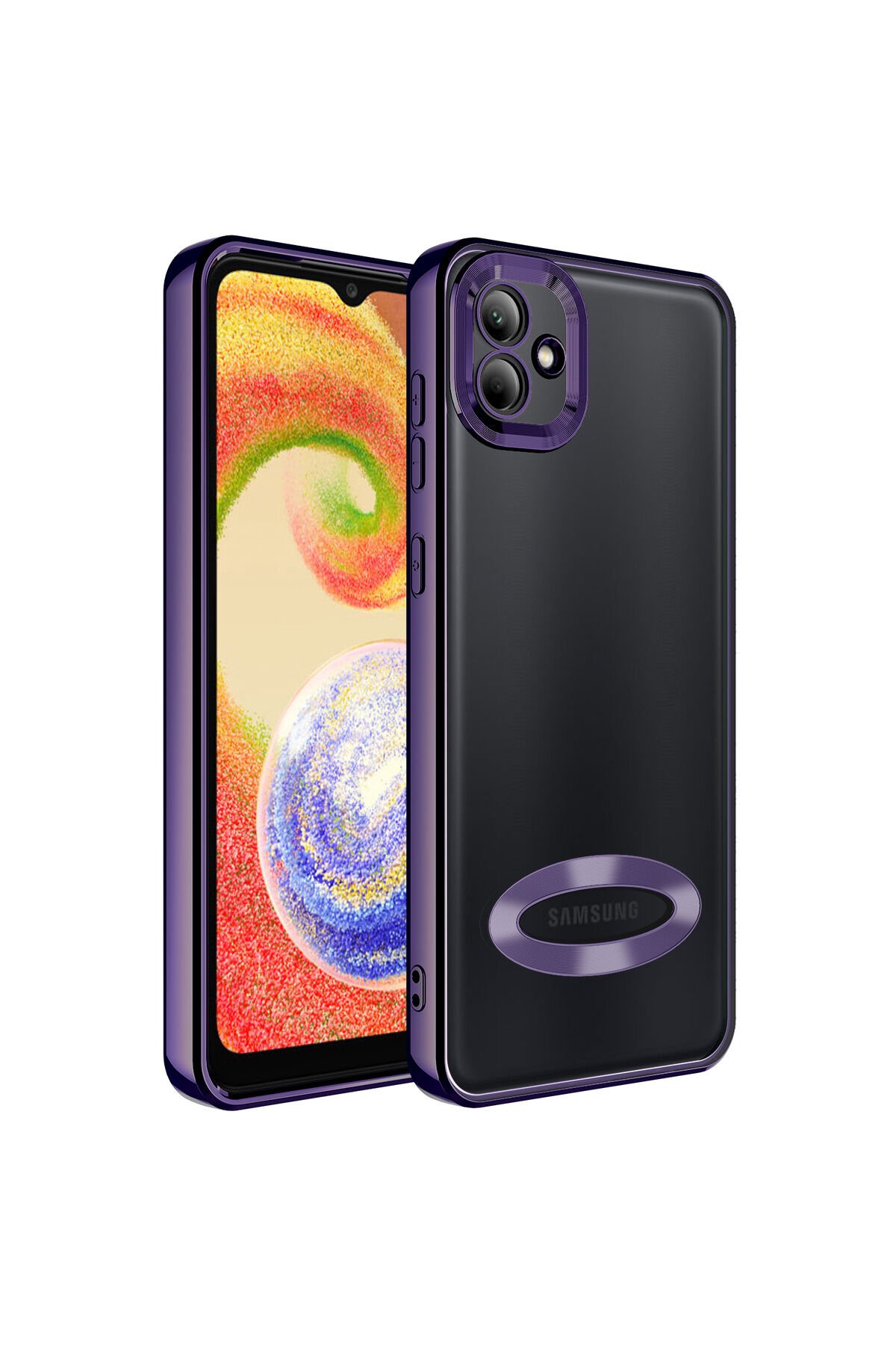 Galaxy A04 Kılıf Kamera Korumalı Logo Gösteren BSAY Omega Kapak - Siyah Derin Mor