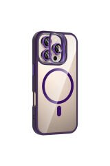 iPhone 16 Pro Kılıf Standlı ve Kamera Lens Hediyeli M-Safe Şarj Özellikli BSAY Etro Kapak - Siyah
