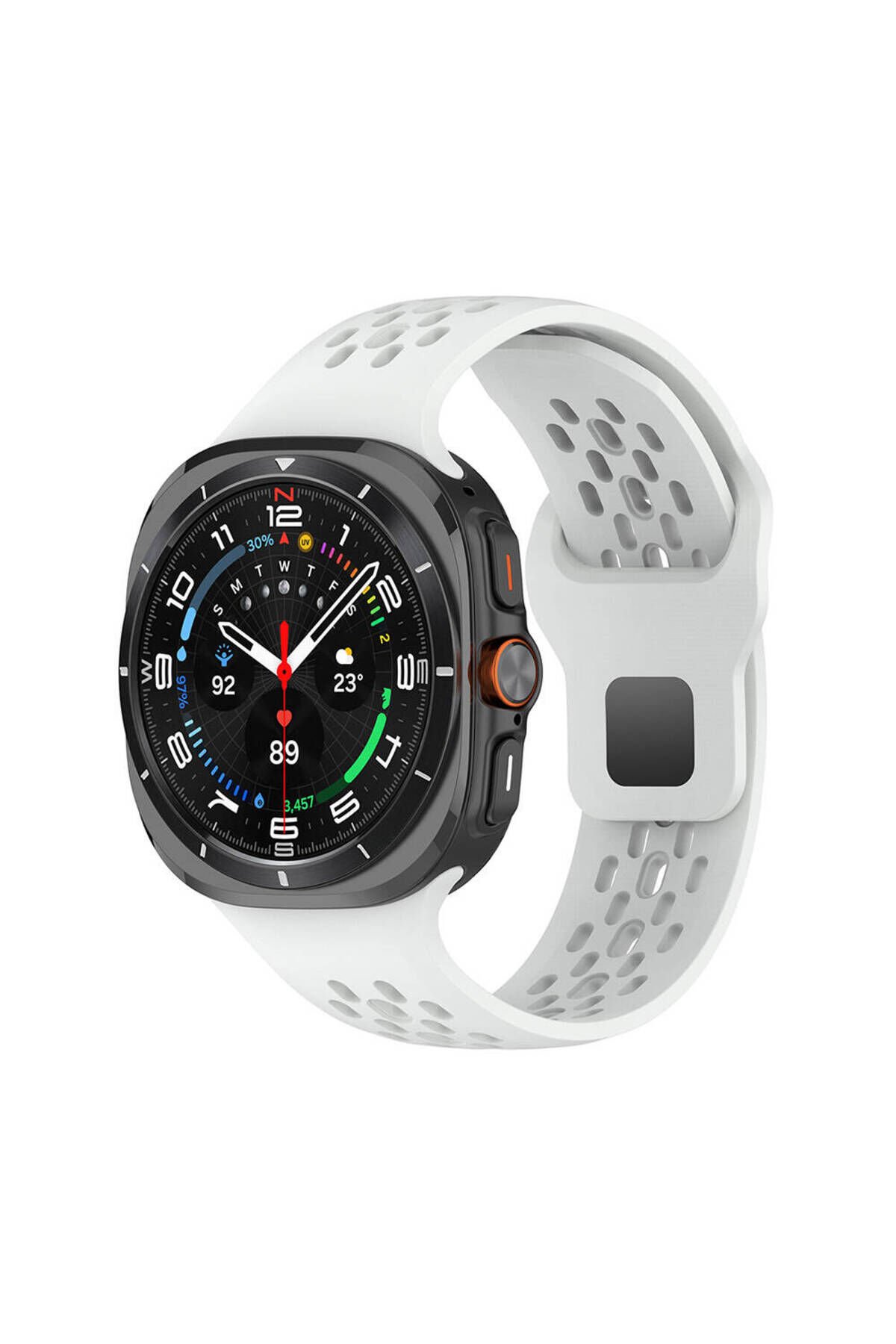Galaxy Watch Ultra 47mm BSAY KRD-119 Delikli Tasarım Silikon Kordon-Beyaz Beyaz