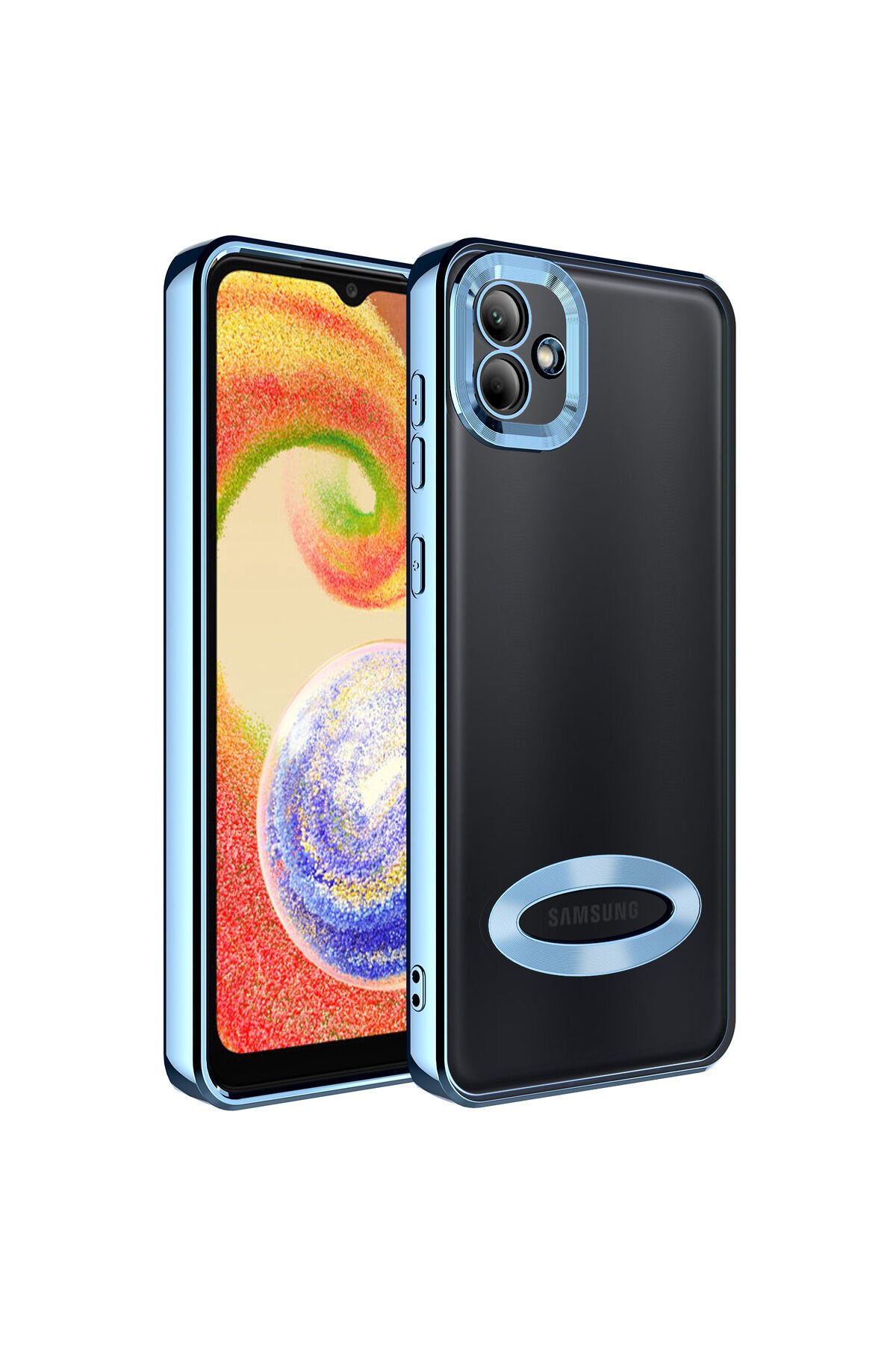 Galaxy A04 Kılıf Kamera Korumalı Logo Gösteren BSAY Omega Kapak - Siyah Sierra Mavi
