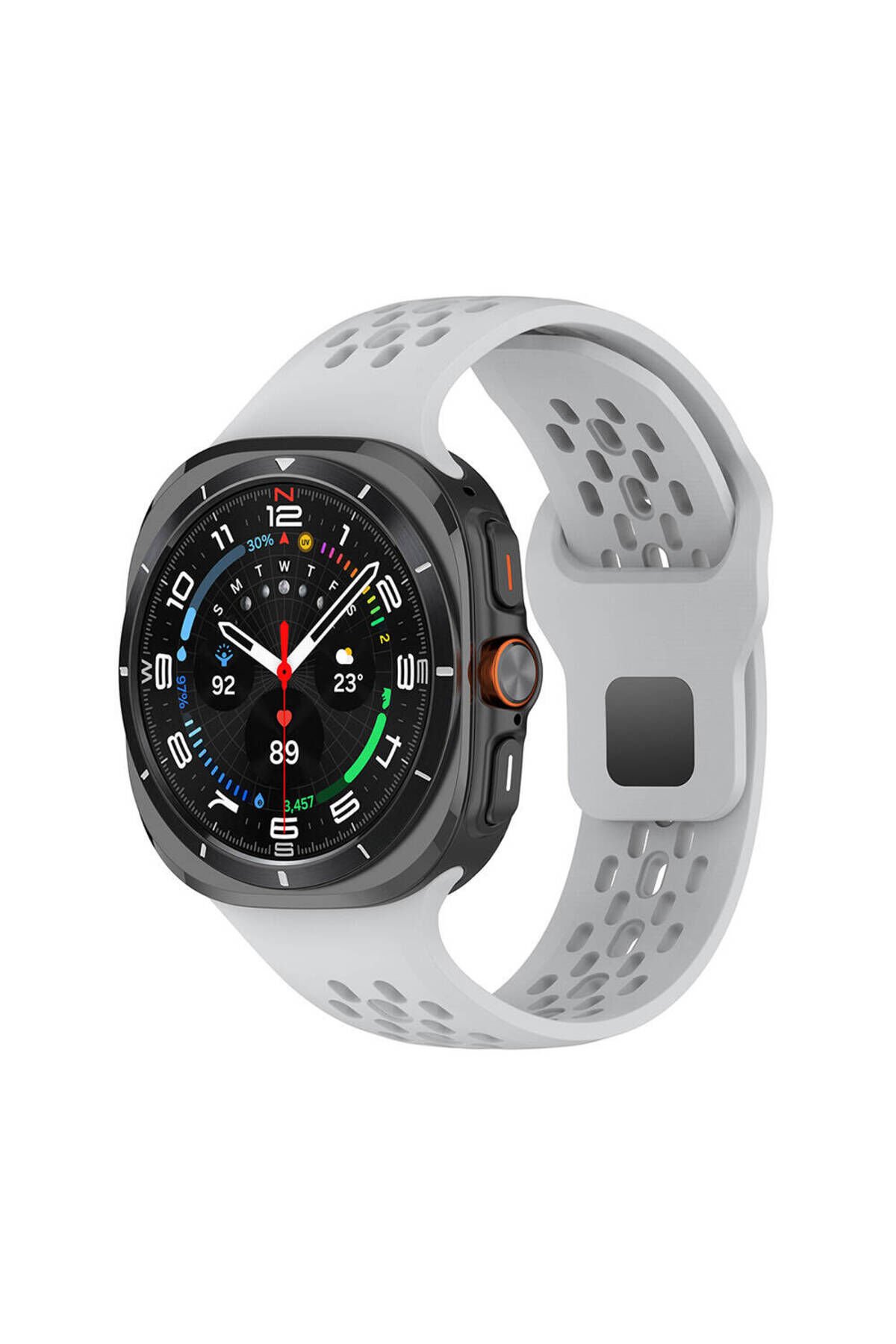 Galaxy Watch Ultra 47mm BSAY KRD-119 Delikli Tasarım Silikon Kordon-Beyaz Gri