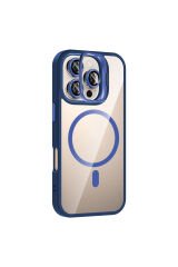 iPhone 16 Pro Kılıf Standlı ve Kamera Lens Hediyeli M-Safe Şarj Özellikli SNEL Etro Kapak - Lacivert