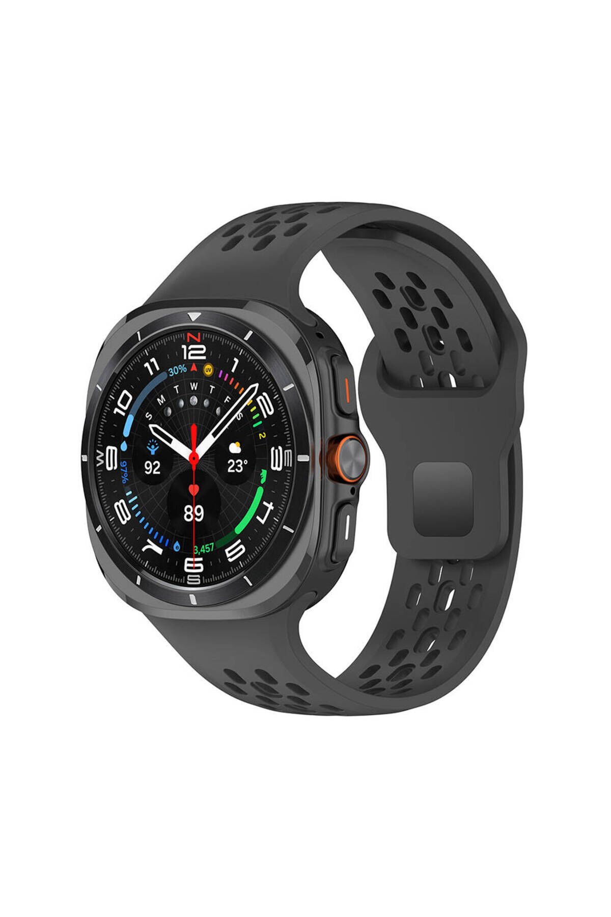 Galaxy Watch Ultra 47mm BSAY KRD-119 Delikli Tasarım Silikon Kordon-Beyaz Siyah