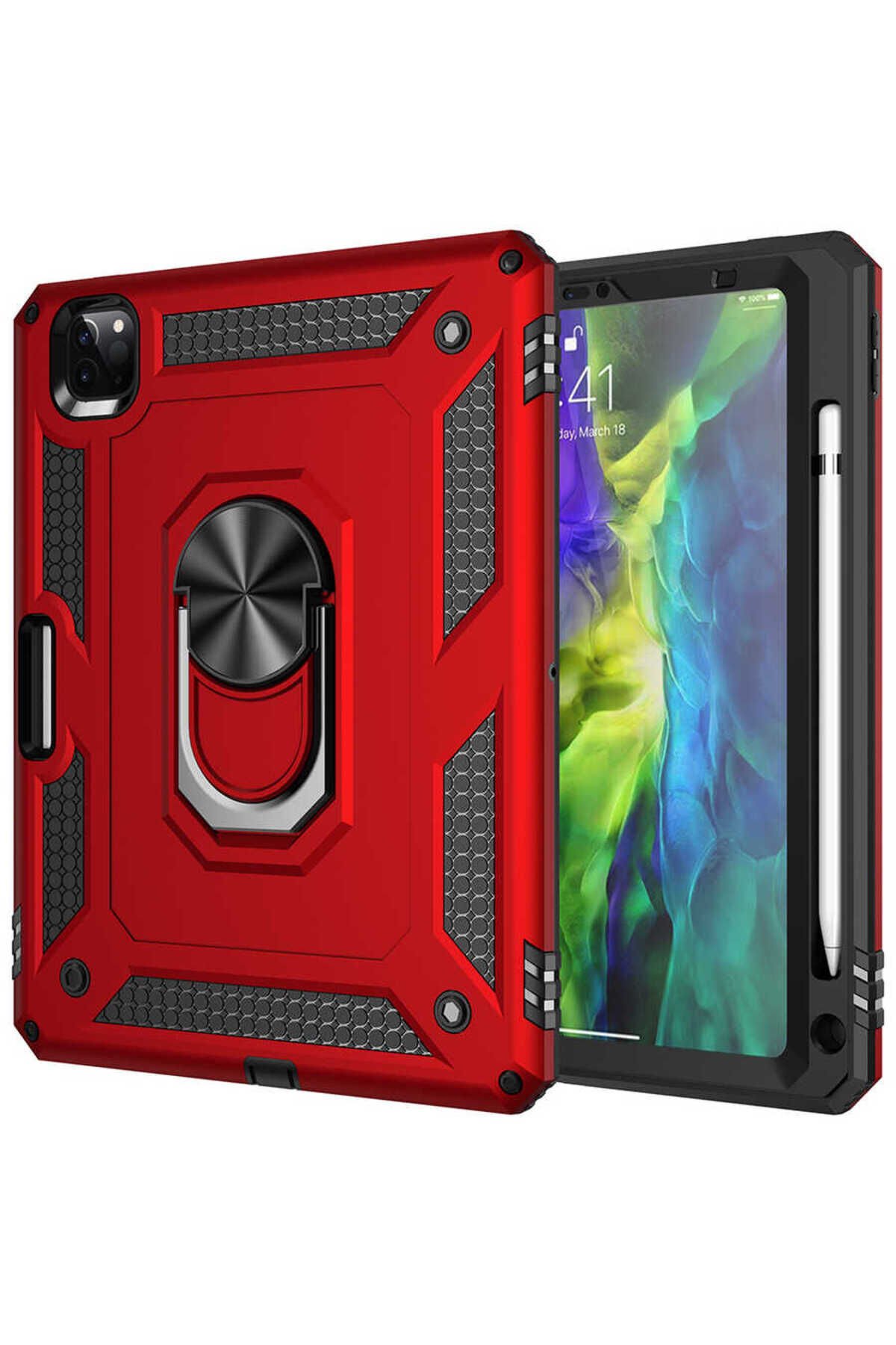 iPad Pro 11 2020 (2.Nesil) - Uyumlu Uyumlu SBT Tablet Vega Kapak-Siyah Kırmızı