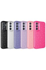 Galaxy A34 Kılıf Kamera Korumalı Simli Lüks BSAY Koton Kapak - Gri Turuncu