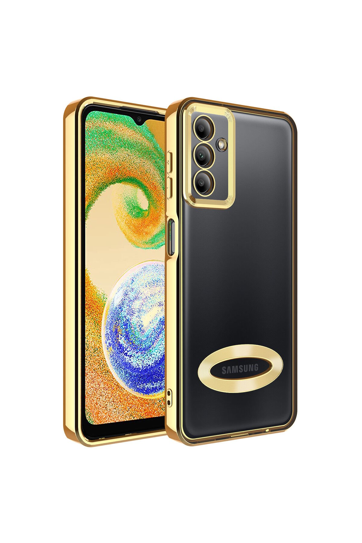 Galaxy A04S Kılıf Kamera Korumalı Logo Gösteren BSAY Omega Kapak - Gold Gold