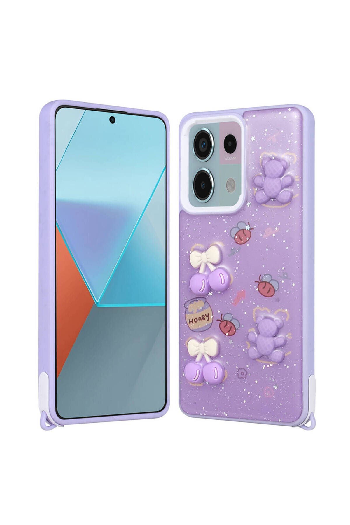 Redmi Note 13 Pro 5G Kılıf Parlayan Sıvılı Simli Kabartma Figürlü BSAY Cevze Kapak-Beyaz Pembe