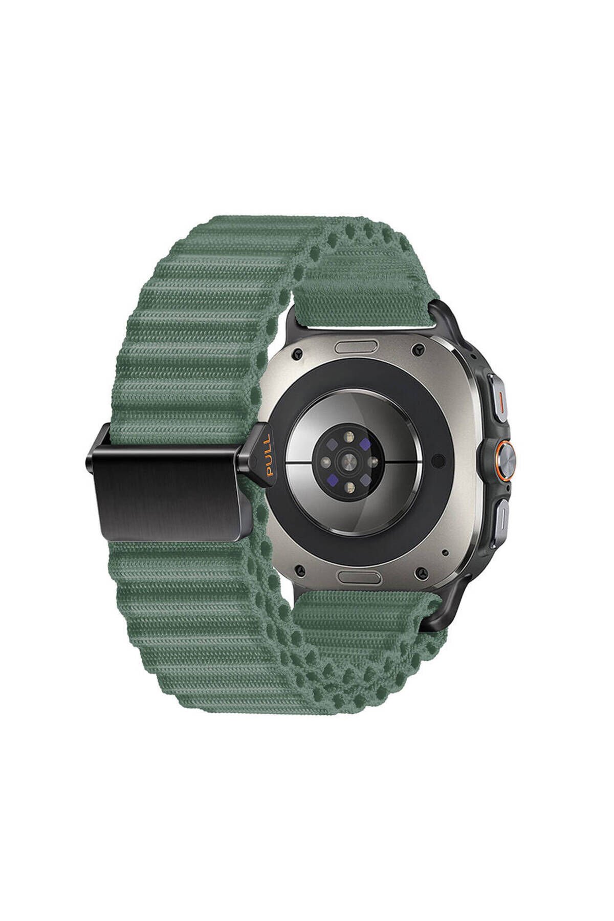 Galaxy Watch Ultra 47mm BSAY KRD-120 Naylon Kumaş Hasır Örgülü Kordon-Turuncu Yeşil