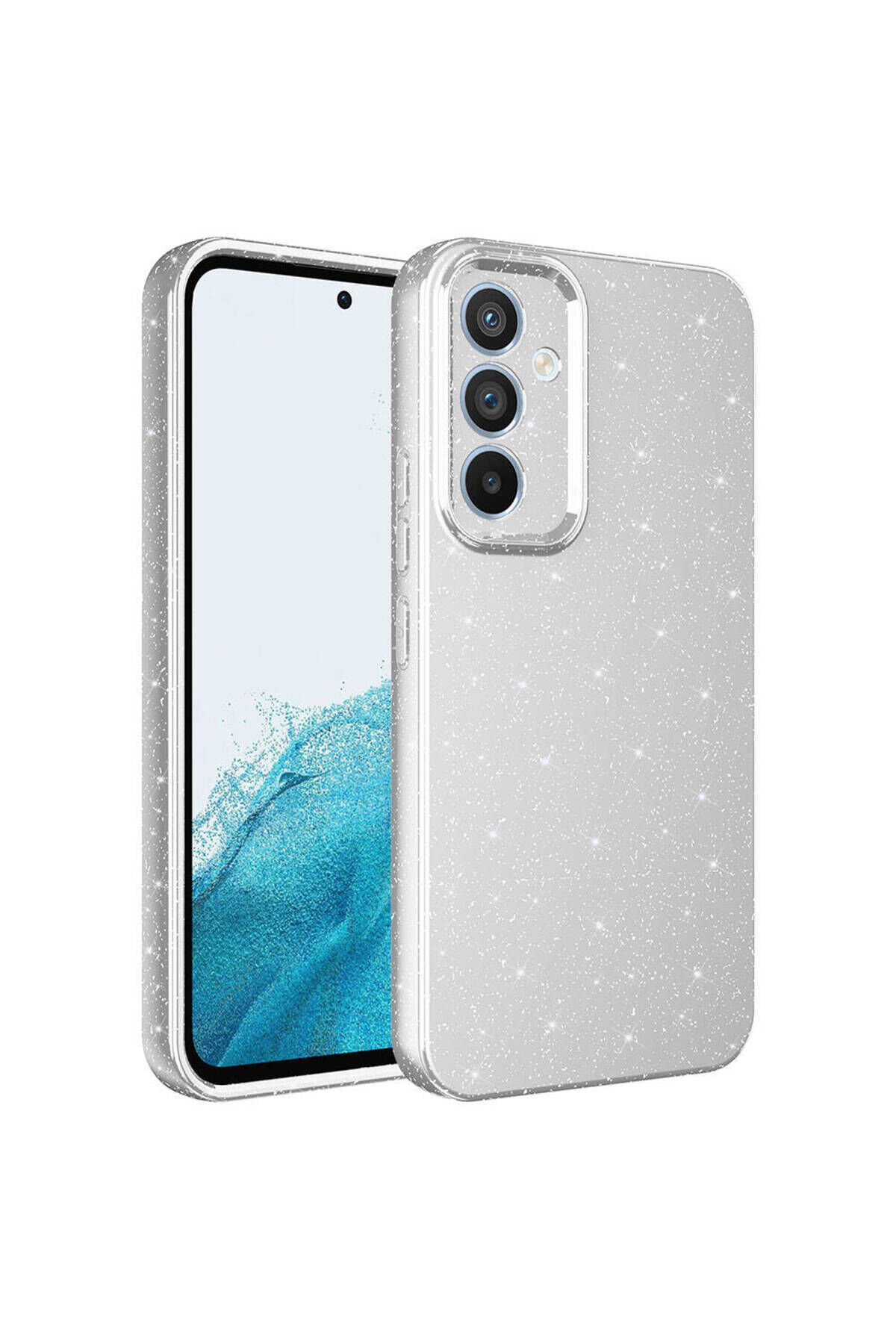 Galaxy A34 Kılıf Kamera Korumalı Simli Lüks BSAY Koton Kapak - Gri Gümüş