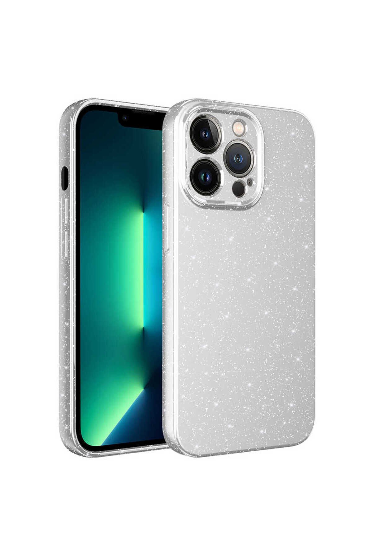 iPhone 12 Pro Uyumlu Kamera Korumalı Simli Lüks BSAY Koton Kılıf-Siyah Beyaz