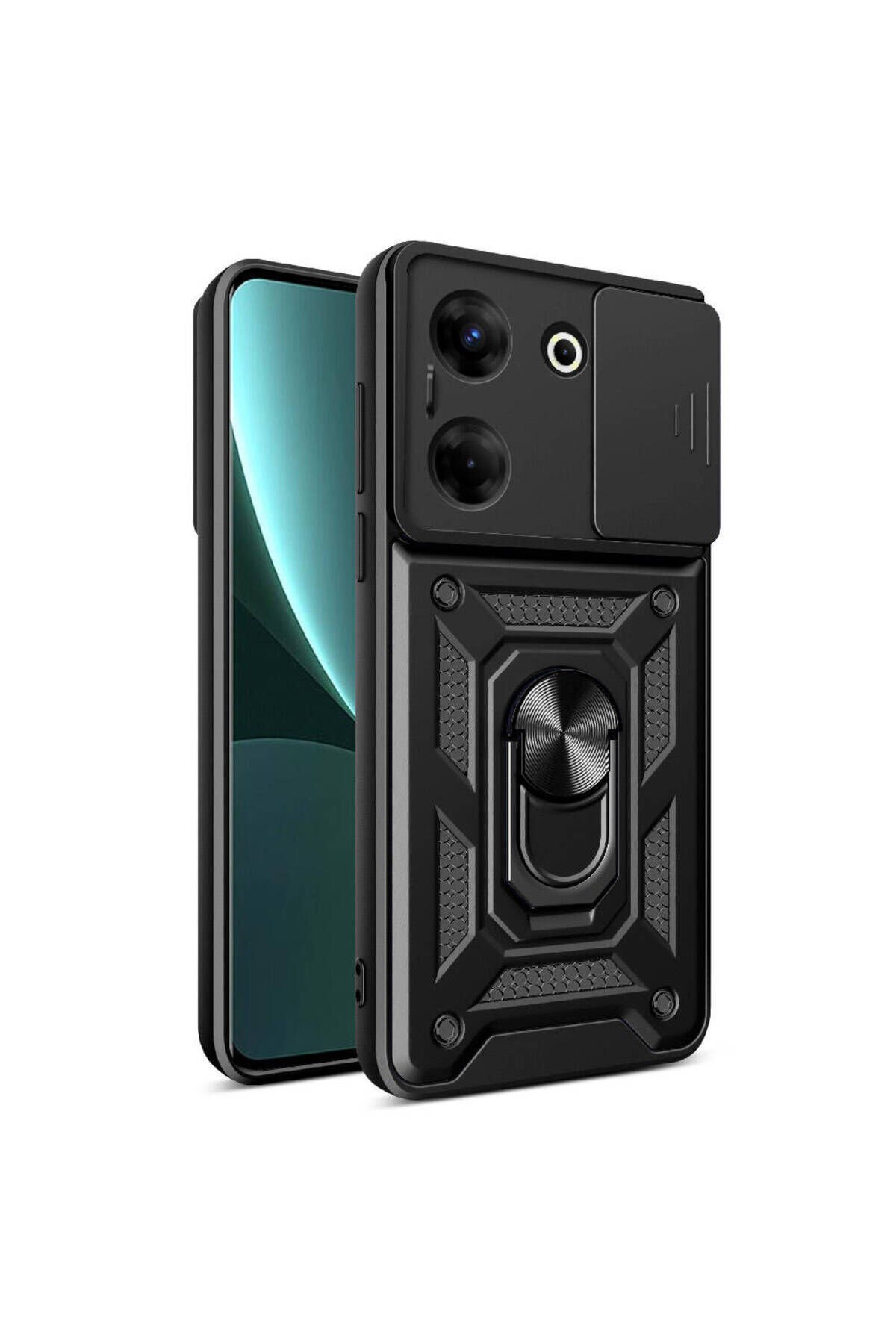 Tecno Camon 20 Pro 4G Kılıf Magnetik Standlı Kamera Korumalı BSAY Sürgülü Vega Kapak - Siyah Siyah