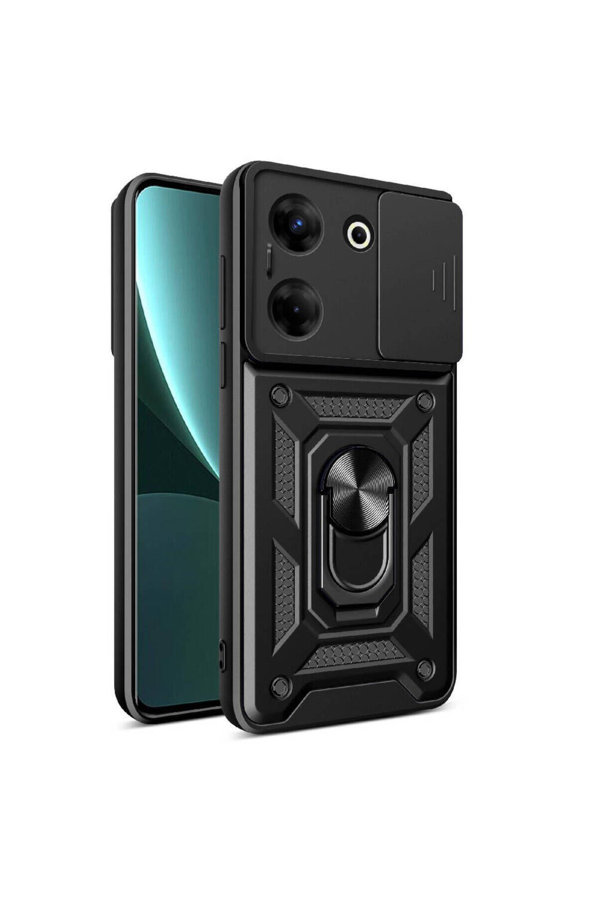 Tecno Camon 20 Pro 5G Kılıf Magnetik Standlı Kamera Korumalı BSAY Sürgülü Vega Kapak - Siyah Siyah