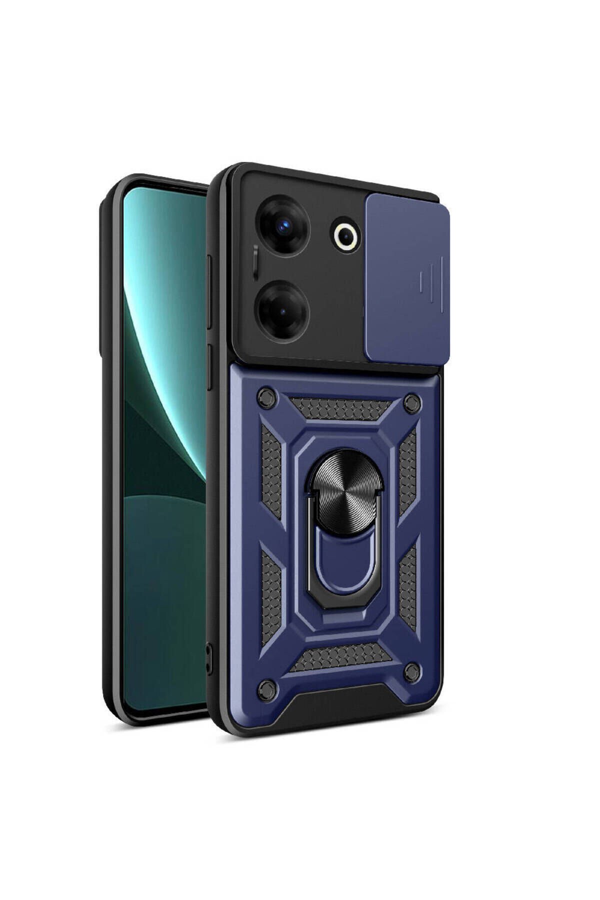 Tecno Camon 20 Pro 5G Kılıf Magnetik Standlı Kamera Korumalı BSAY Sürgülü Vega Kapak - Siyah Mavi