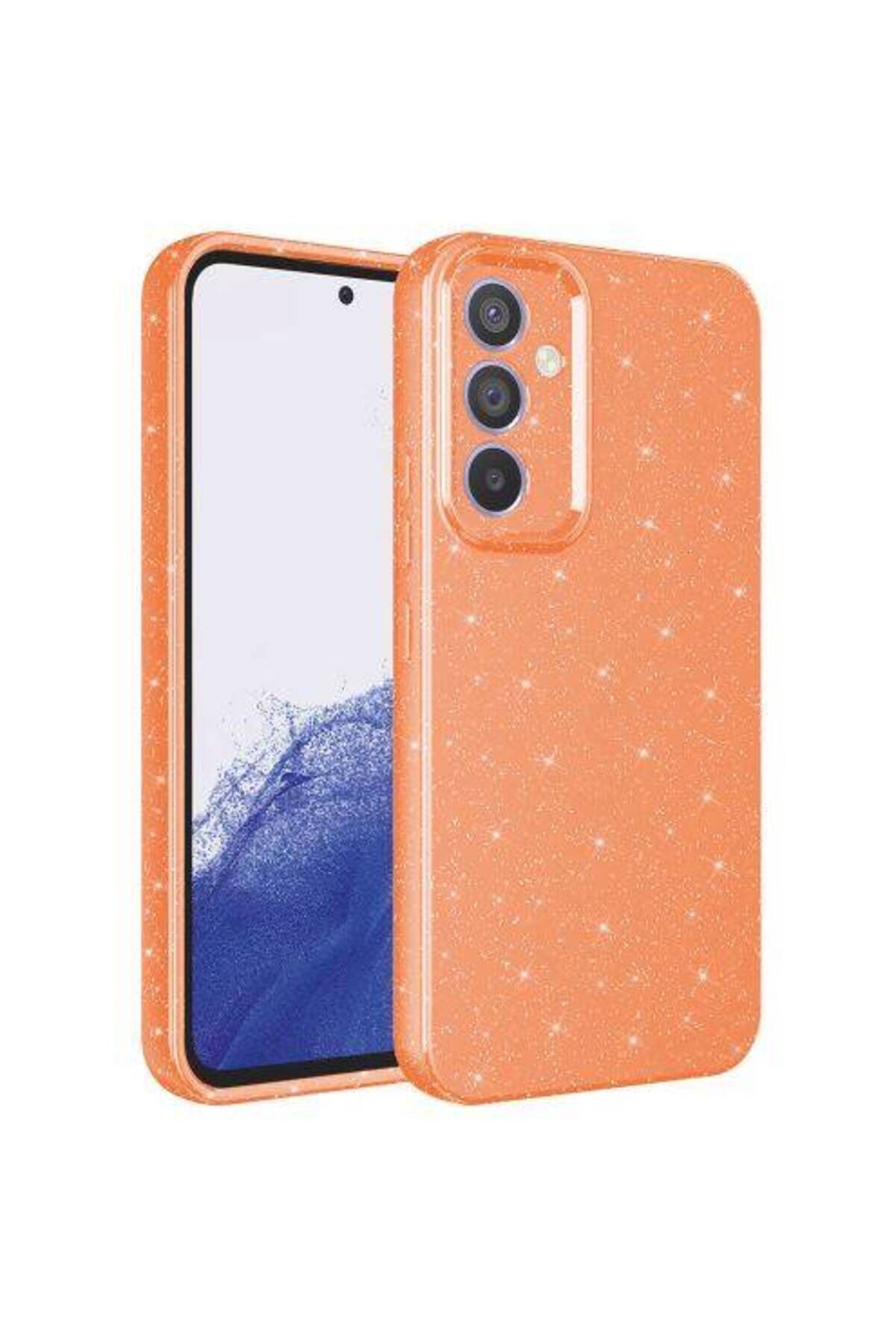 Galaxy A54 Kılıf Kamera Korumalı Simli Lüks BSAY Koton Kapak - Gri Turuncu