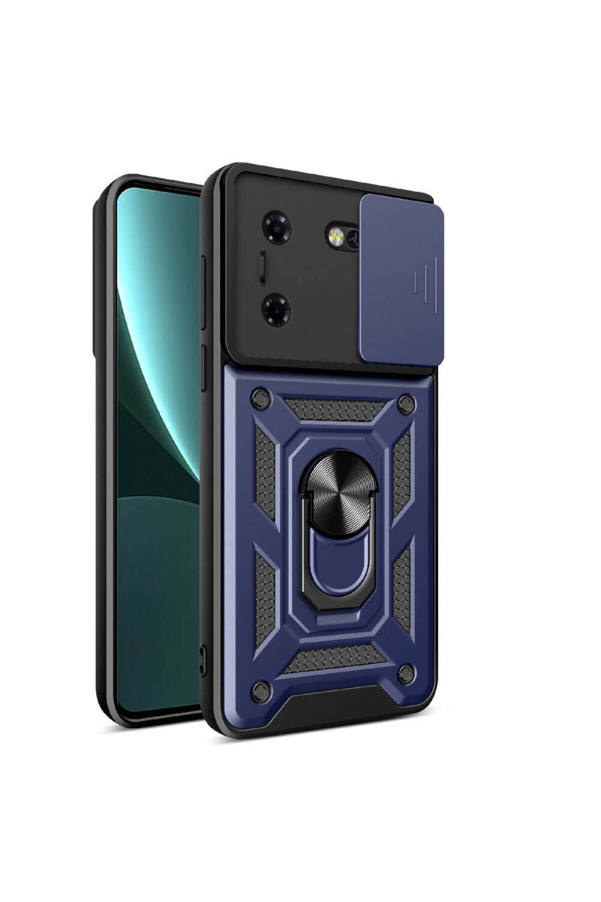 Tecno Pova 5 Kılıf Magnetik Standlı Kamera Korumalı BSAY Sürgülü Vega Kapak - Mavi Mavi