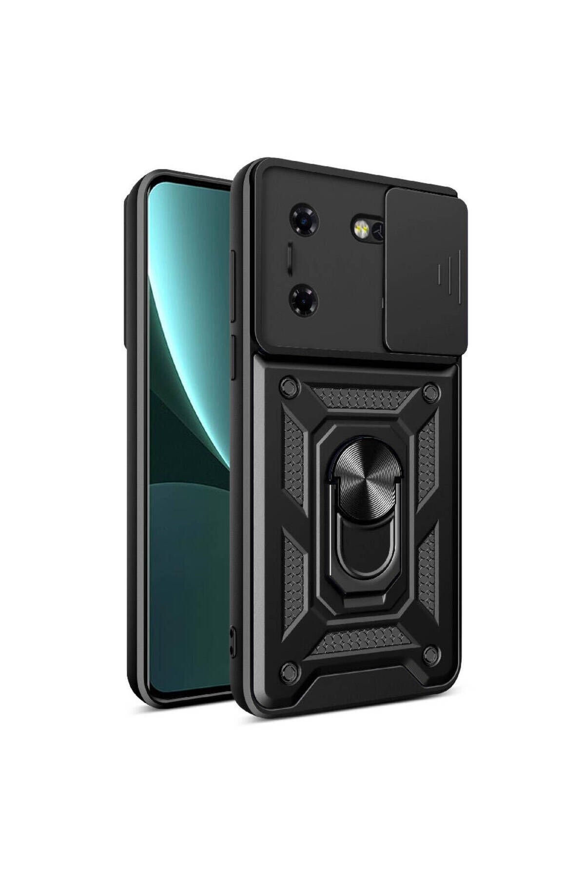 Tecno Pova 5 Kılıf Magnetik Standlı Kamera Korumalı BSAY Sürgülü Vega Kapak - Mavi Siyah