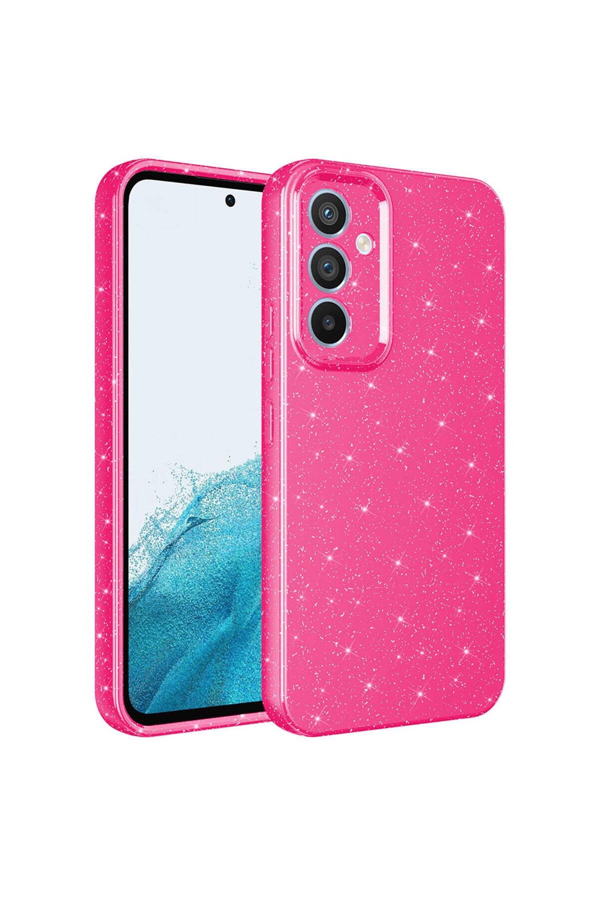 Galaxy A54 Kılıf Kamera Korumalı Simli Lüks BSAY Koton Kapak - Gri Pembe Koyu
