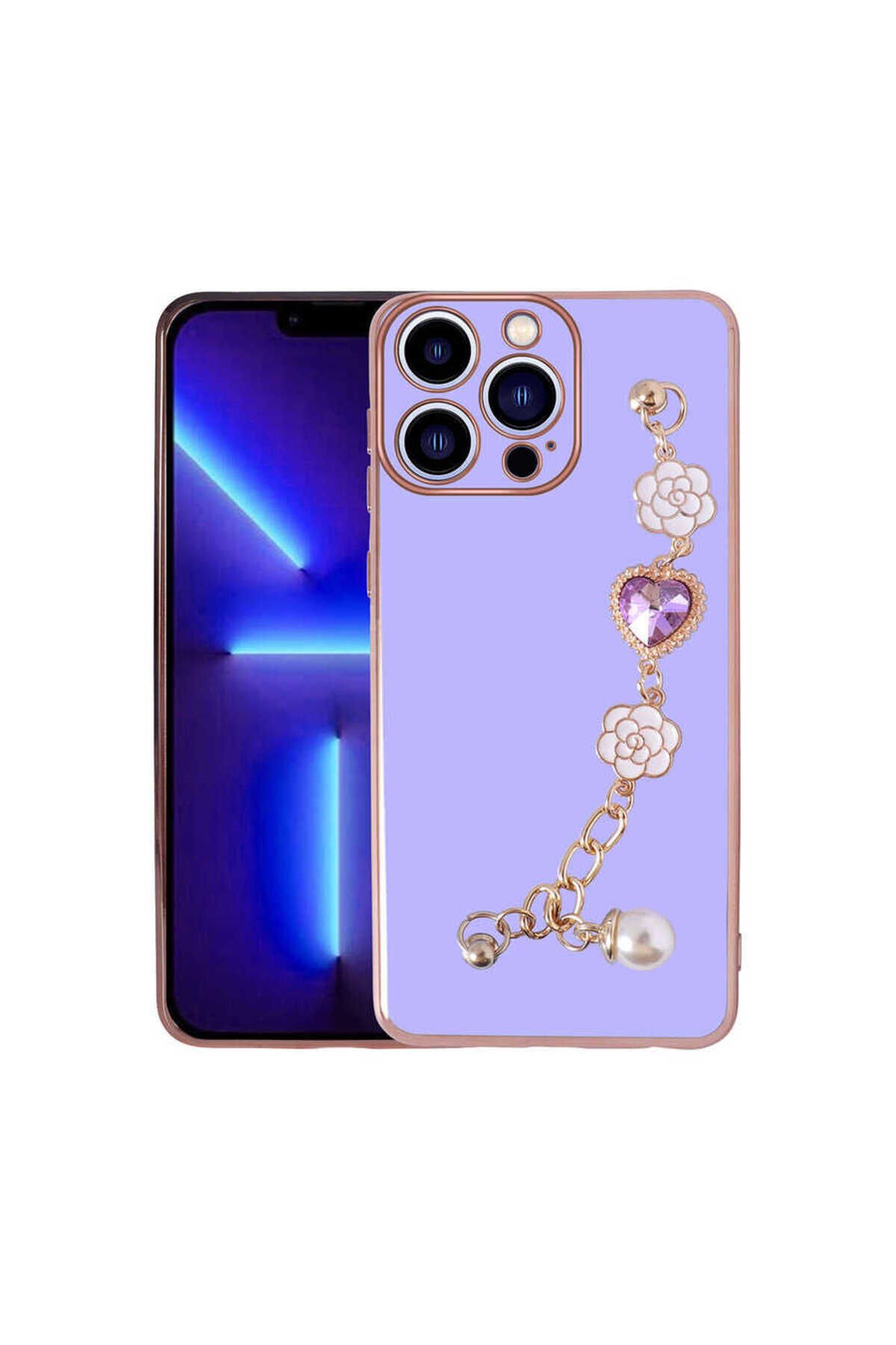 iPhone 12 Pro Max Uyumlu El Tutamaçlı Kamera Korumalı BSAY Taka Silikon Kılıf-Siyah Mor