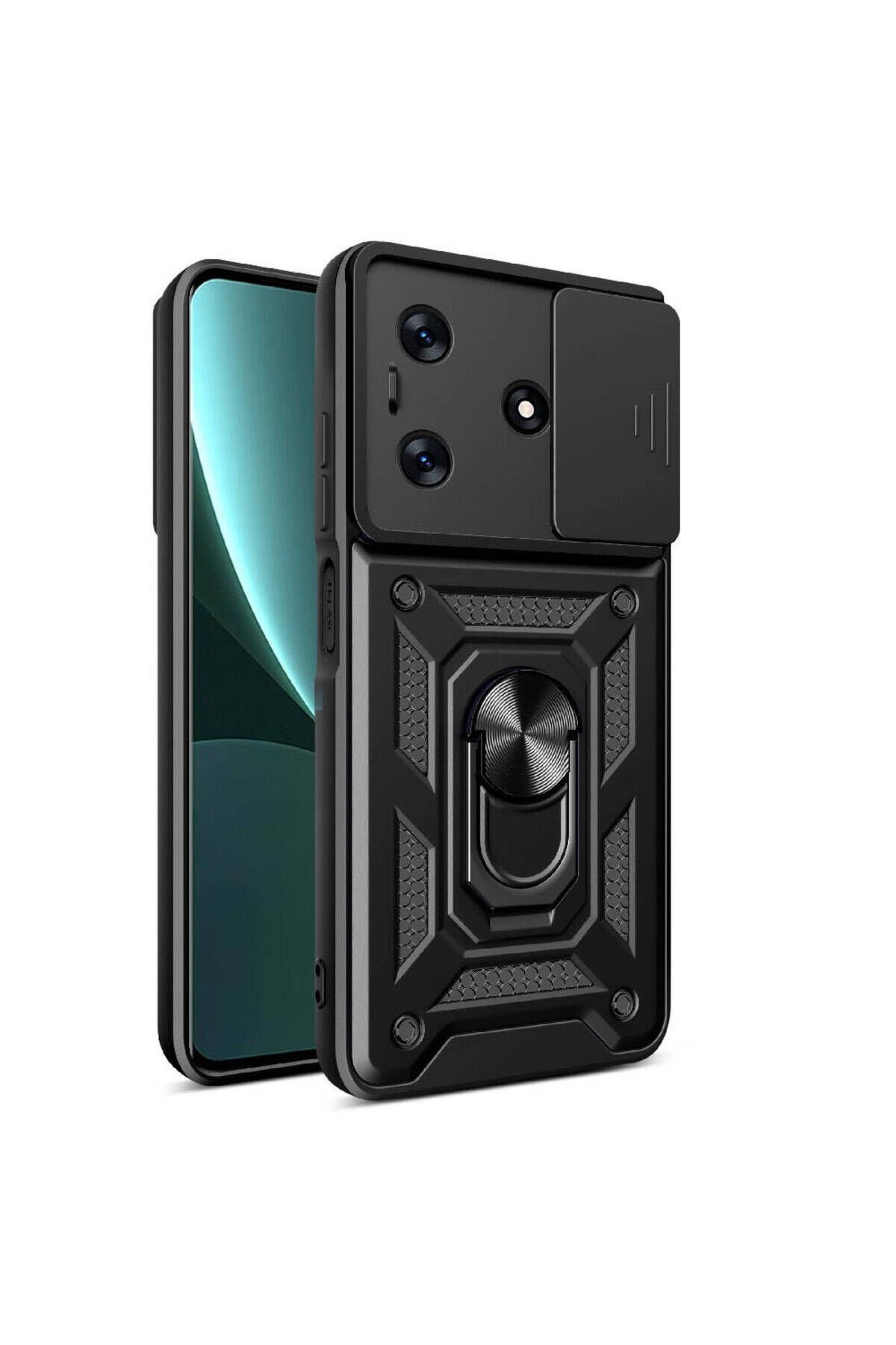 Tecno Spark 10 4G Kılıf Magnetik Standlı Kamera Korumalı BSAY Sürgülü Vega Kapak - Mavi Siyah