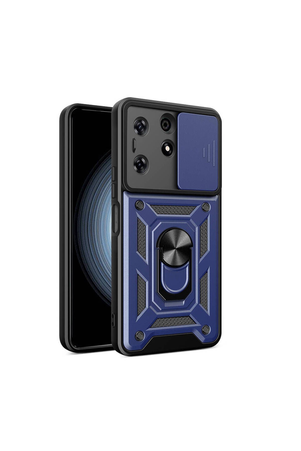Tecno Spark 10 Pro Kılıf Magnetik Standlı Kamera Korumalı BSAY Sürgülü Vega Kapak - Mavi Mavi