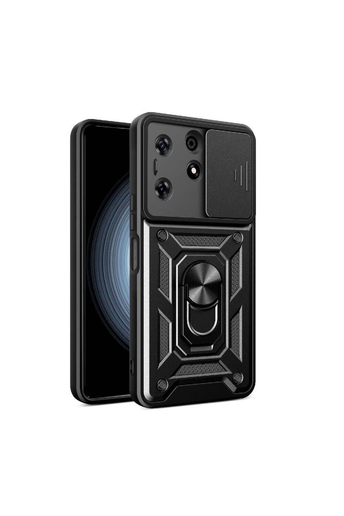 Tecno Spark 10 Pro Kılıf Magnetik Standlı Kamera Korumalı BSAY Sürgülü Vega Kapak - Mavi Mavi