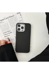iPhone 14 Kılıf Magsafe Şarj Özellikli Karbon Fiber Görünümlü BSAY Troy Kapak-Siyah Gümüş