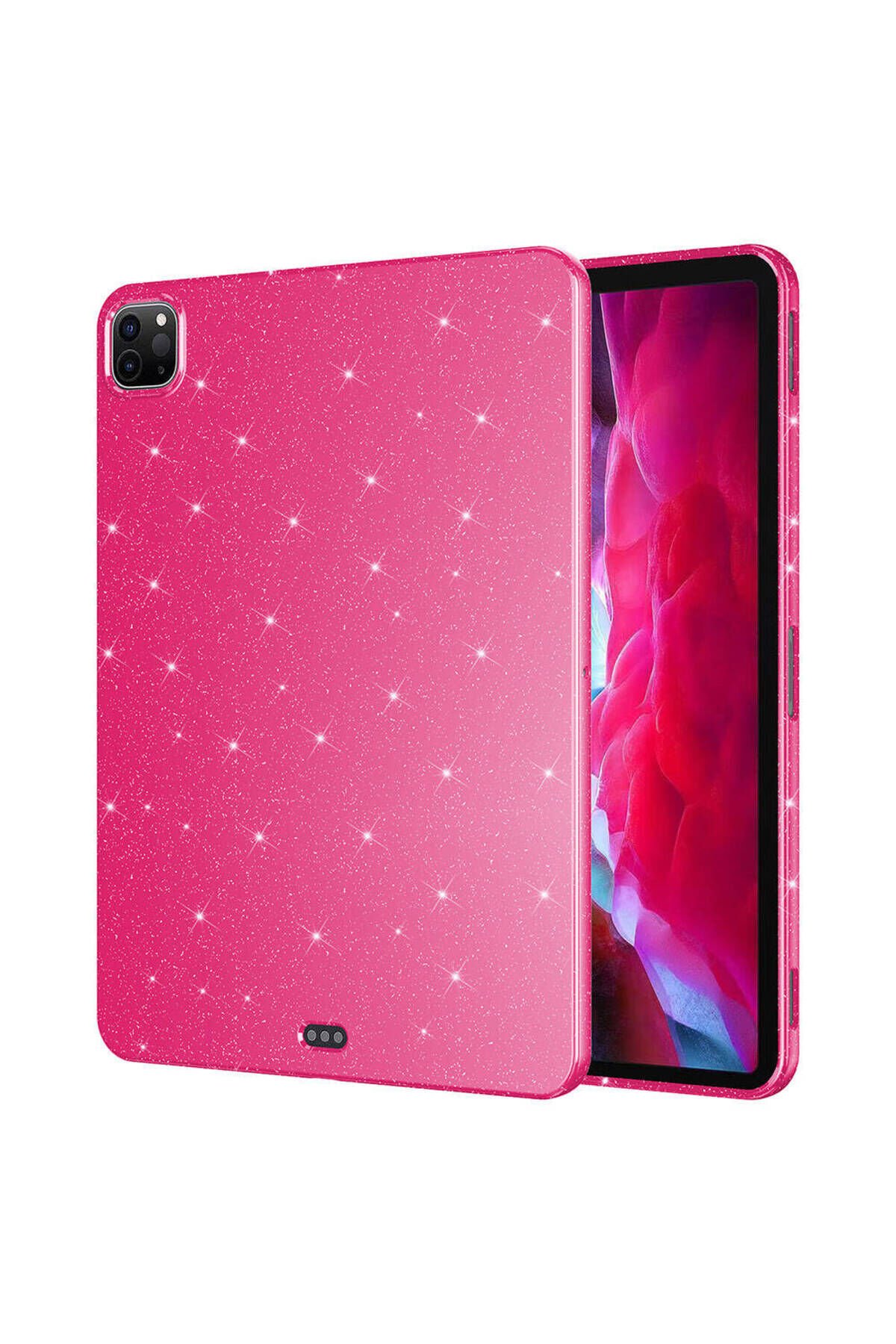 iPad Pro 11 2018 Simli Parlak Görünümlü Uyumlu SBT Tablet Koton Kılıf-Pembe Pembe Koyu