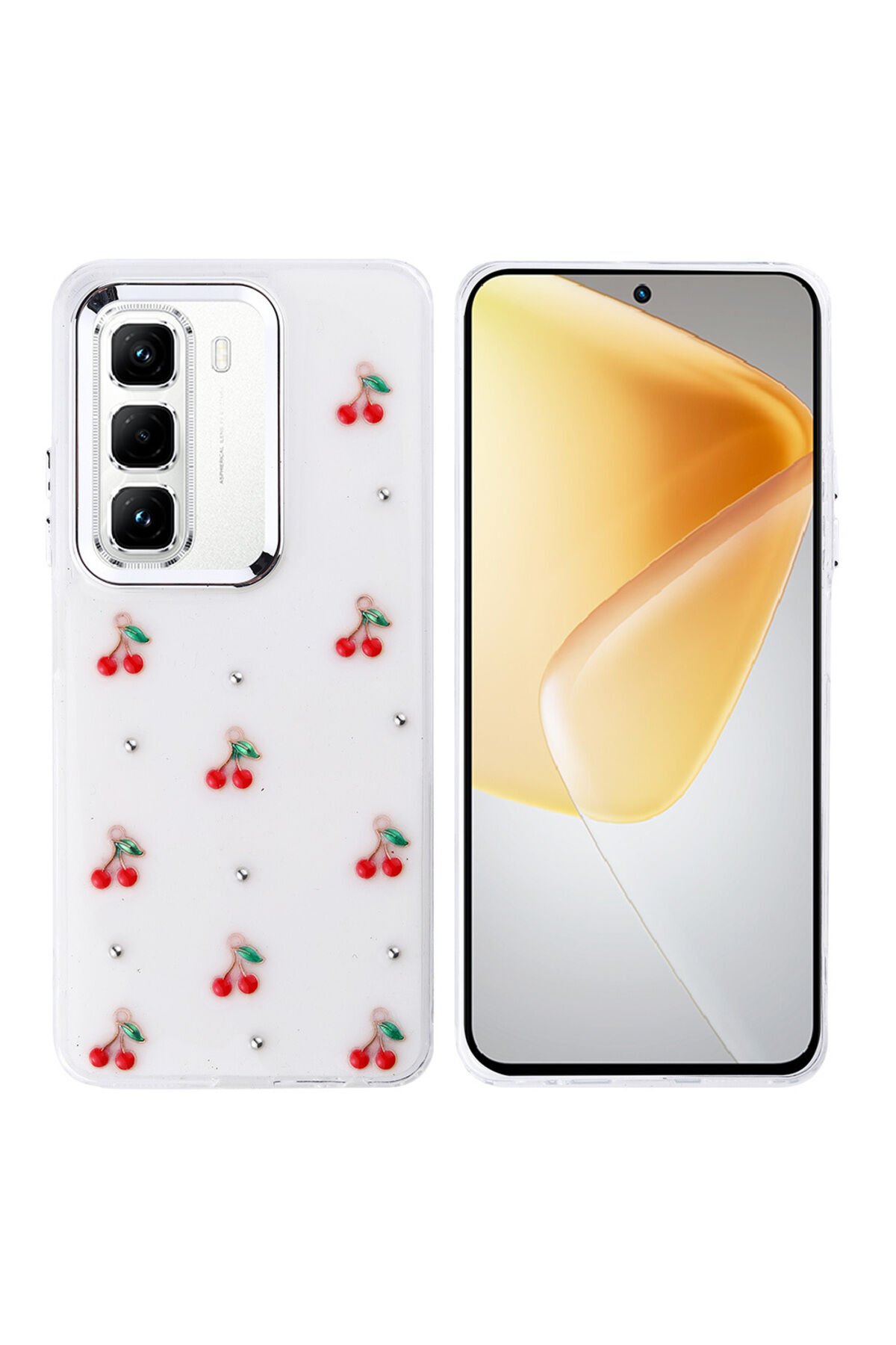İnfinix Hot 50 Pro 4G Kılıf Airbag Tasarımlı Simli Şeffaf BSAY Kutup Kapak - Kiraz Kiraz