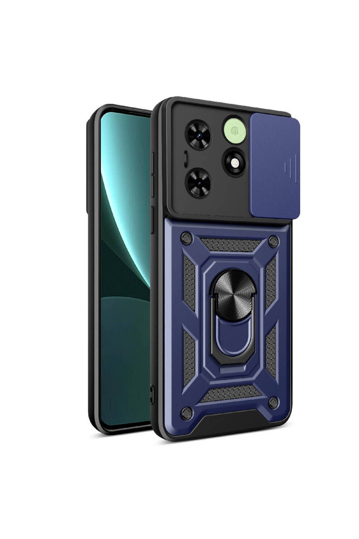Tecno Spark 20C Kılıf Magnetik Standlı Kamera Korumalı BSAY Sürgülü Vega Kapak - Mavi Mavi