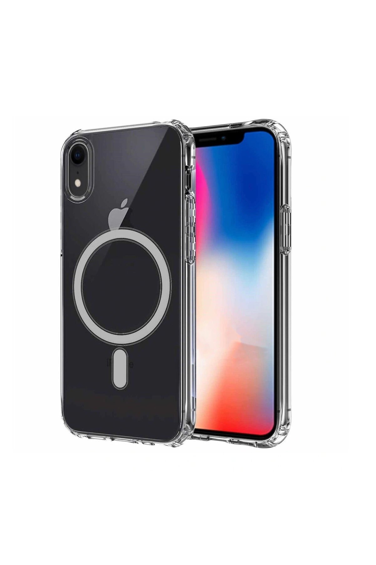iPhone XR 6.1 Kılıf Magsafe Şarj Özellikli Şeffaf Sert PC BSAY Embos Kapak - Renksiz Renksiz