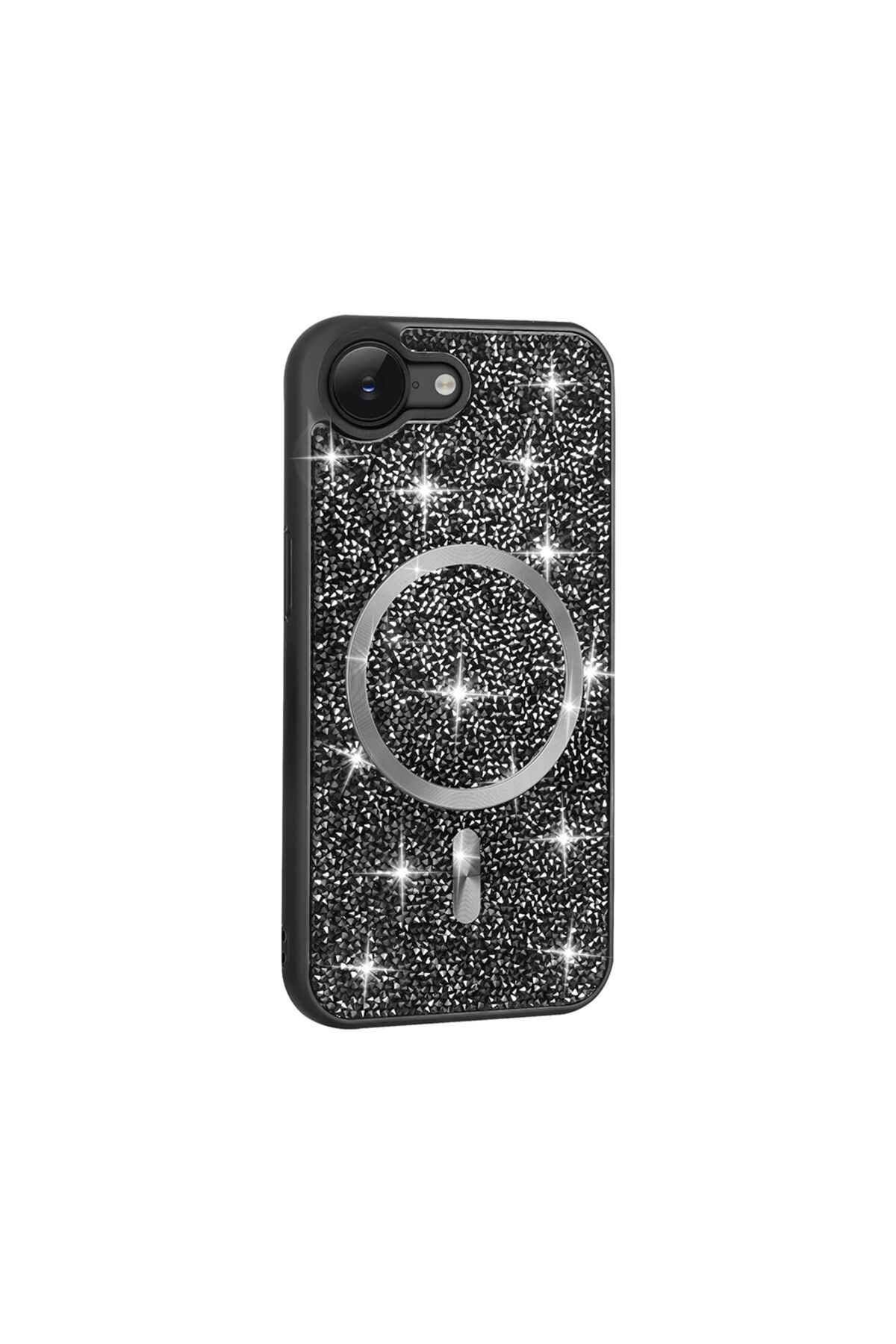 iPhone 16E Kılıf Pırlanta Tasarımlı M-safe Şarj Özellikli Zore Mozaik Silikon Kapak - Desert Titanyu Desert Titanyum