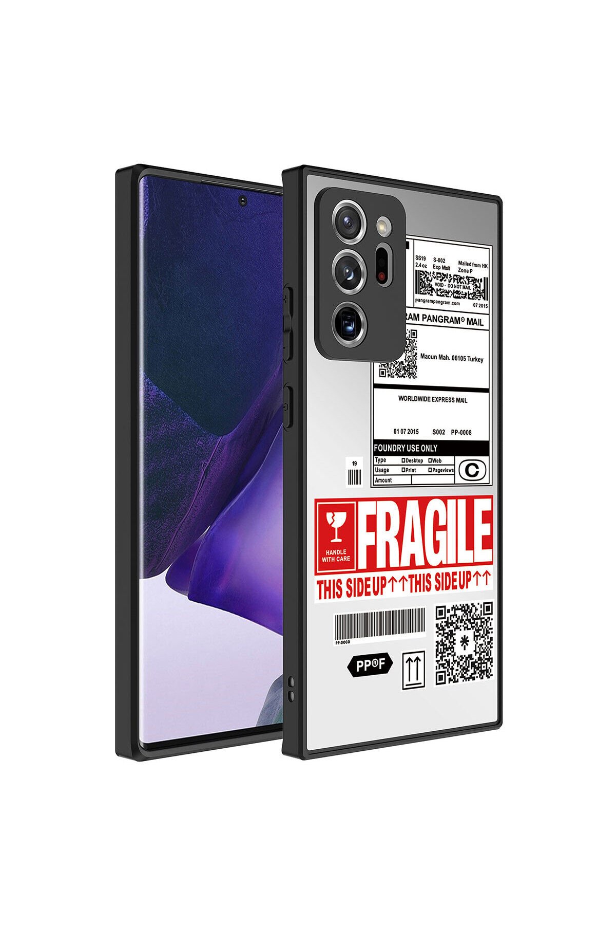 Galaxy Note 20 Ultra Uyumlu Aynalı Desenli Kamera Korumalı Parlak BSAY Mirror Kılıf-Yazı Fragile