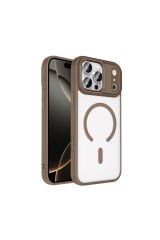 iPhone 17 Pro Kılıf Wireless Şarj Özellikli Krom M-safe Silikon Kapak - Gri Gri