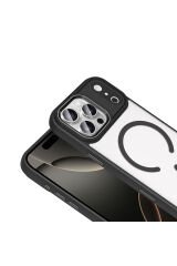 iPhone 17 Pro Kılıf Wireless Şarj Özellikli Krom M-safe Silikon Kapak - Gri Gri