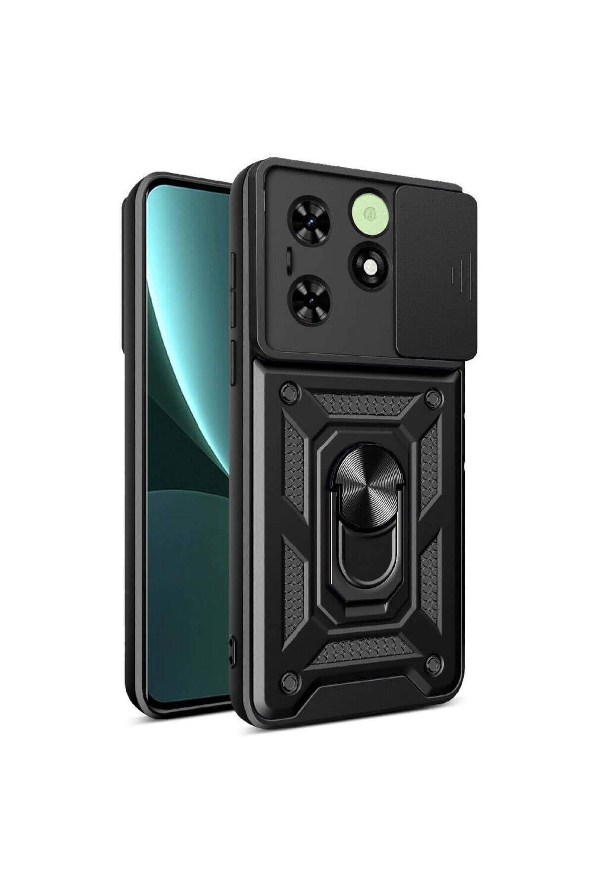 Tecno Spark Go 2024 Kılıf Magnetik Standlı Kamera Korumalı BSAY Sürgülü Vega Kapak - Siyah Mavi