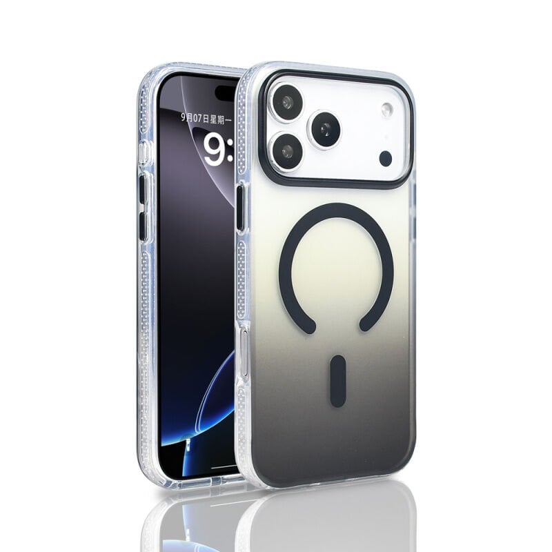 iPhone 17 Pro Max Kılıf M-safe Şarj Özellikli Transparan Renk Geçişli Zore Toros Kılıf Siyah