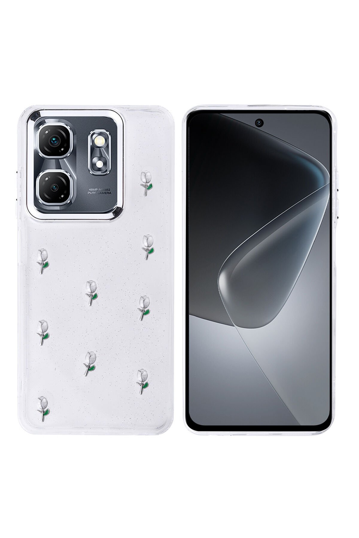 İnfinix Smart 9 Kılıf Airbag Tasarımlı Simli Şeffaf BSAY Kutup Kapak - Lale Lale