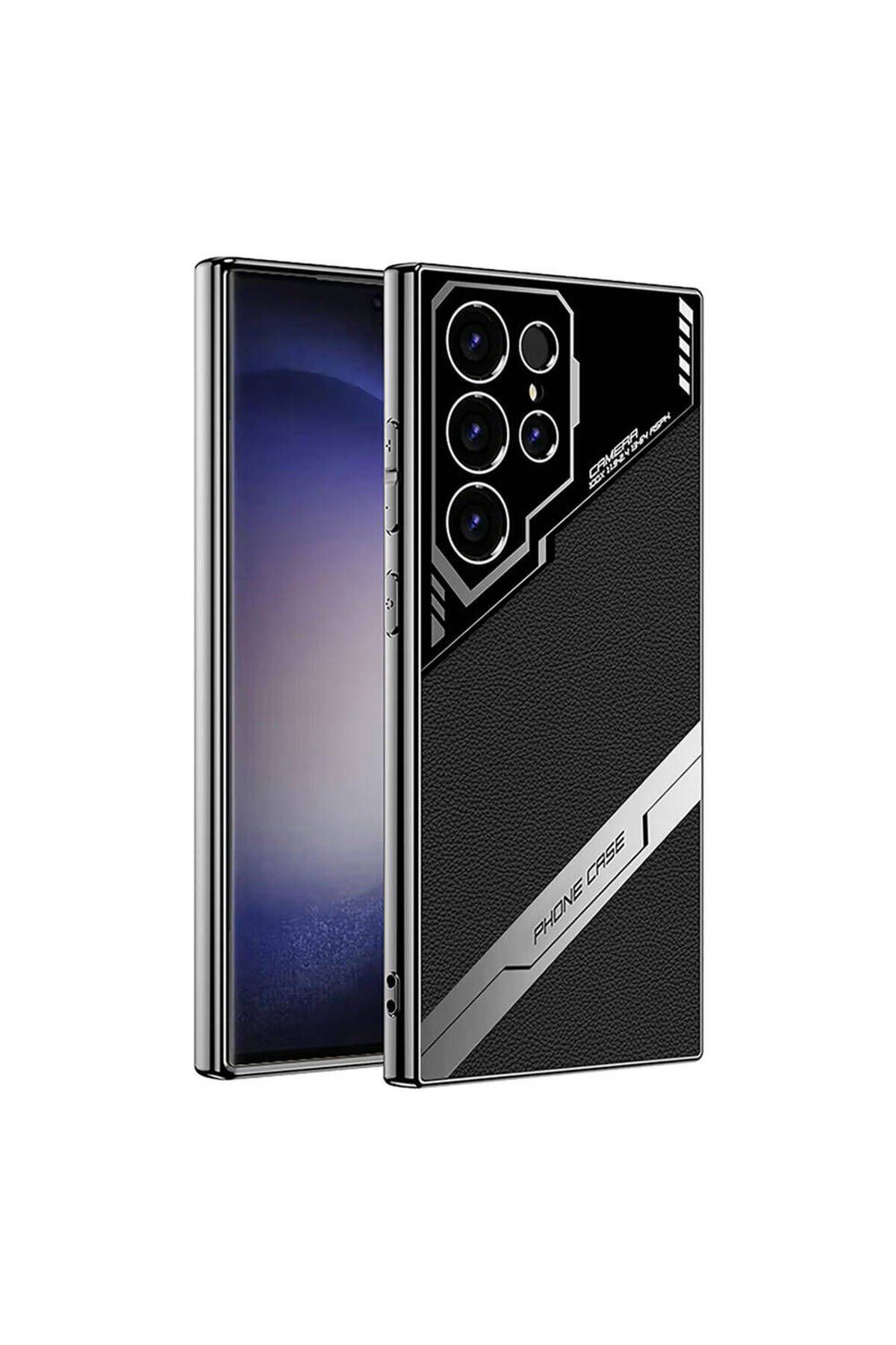 Galaxy S23 Ultra Kılıf Kamera Korumalı Suni Deri Tasarım BSAY Yeni Seri Procase Kapak-Siyah Siyah